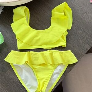 Stella Cove Neon Yellow Ruffle Swim Set